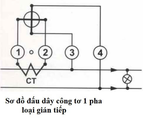 sơ đồ đấu dây công tơ  điện 1 pha qua biến dòng